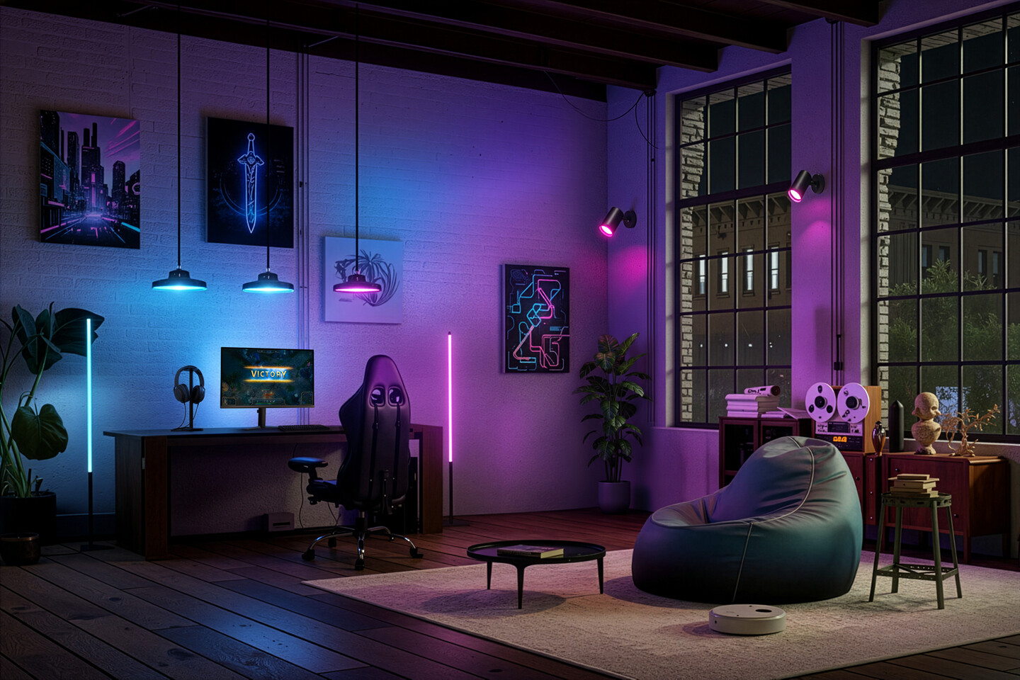 A high-performance custom computer rig with glowing RGB fans and liquid cooling pipes